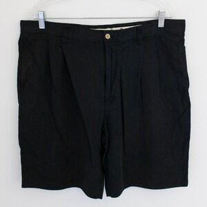 Montego Mon Shorts Mens 38 Black 100% Silk Pleated Golf Casual Vacation Bermuda